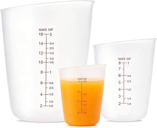 3 PCS Silicone Flexible Measuring Cups,Melting Cups for Epoxy Resin,Butter,Chocolate and More,2 Cup&1 Cup&1/2 Cup,Squeeze and Pour Silicone Measuring Cup with Marking Ounce/ML