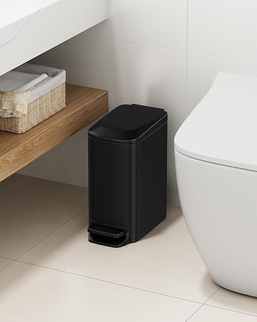 TIPGO Slim Bathroom Trash Can with Lid Soft Close, Step Pedal, 6 Liter / 1.6 Gallon Stainless Steel Trash Bin, Small Garbage Cans for Bedroom, Office, Kitchen (Matte Black) - Image 5