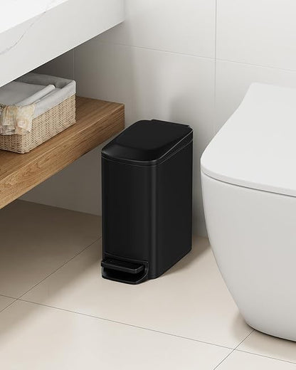 TIPGO Slim Bathroom Trash Can with Lid Soft Close, Step Pedal, 6 Liter / 1.6 Gallon Stainless Steel Trash Bin, Small Garbage Cans for Bedroom, Office, Kitchen (Matte Black) - Image 5