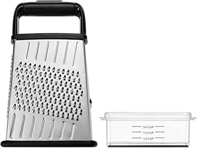 Farberware Professional 4-Sided Slim Stainless Steel Heavy Duty Kitchen Box Grater with Detachable Clear Storage Container, Perfect for Parmesan Cheese, Vegetables, Ginger, with Lemon Zester by Farberware
