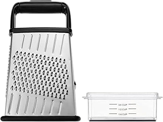Farberware Professional 4-Sided Slim Stainless Steel Heavy Duty Kitchen Box Grater with Detachable Clear Storage Container, Perfect for Parmesan Cheese, Vegetables, Ginger, with Lemon Zester by Farberware