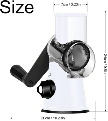 Ourokhome Rotary Cheese Grater Hand Crank, Kitchen Shredder Speed Mandolin Slicer Nuts Grinder with Handle and Drum Blades for Cheese, Vegetable, Walnuts, Chocolate, Potato, 3 Blades, White Black - Image 9