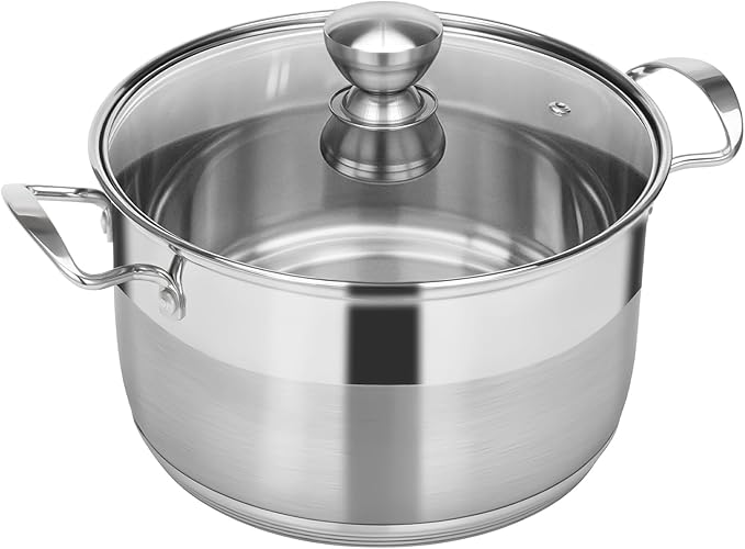Ohtomber Stainless Steel Stock Pot - 12 Quart Large Cooking Pot with Lid for Pasta, Soup, Spaghetti, Nonstick Thick Base Deep Stockpot, Kitchen Cookware for Stew, Simmer, Boiling, Canning by Ohtomber