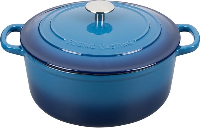 EDGING CASTING Enameled Cast Iron Dutch Oven Pot with Lid, 7 Quart, Round Dutch Ovens for Bread Baking, Bread Oven, Oven Safe up to 500°F, Lake Blue by EDGINGCOOKWARE