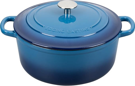 EDGING CASTING Enameled Cast Iron Dutch Oven Pot With Lid for Cooking, Bread Baking, Bread Oven, 5.5 Quart, Lake Blue by EDGINGCOOKWARE