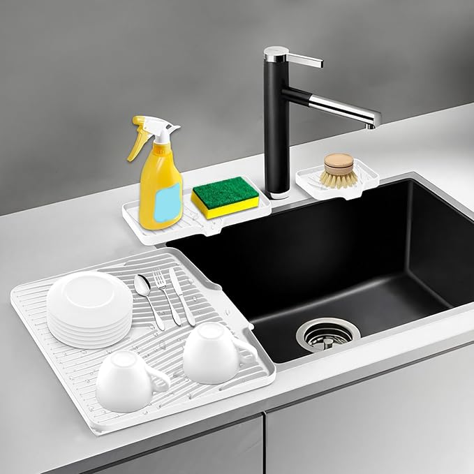 Silicone Dish Drying Mat for Kitchen Counter, Dish Drying Pad, Non-Slip Drain Pad with Built-in Drain, Heat Resistant Stone Drying Mat - Image 6