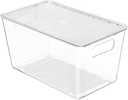 Vtopmart 1 Pack Clear Stackable Storage Bins with Lids, Medium Plastic Containers with Handle for Pantry Organizer and Storage,Perfect for Kitchen,Fridge,Cabinet, Closet,Bathroom Organization by Vtopmart
