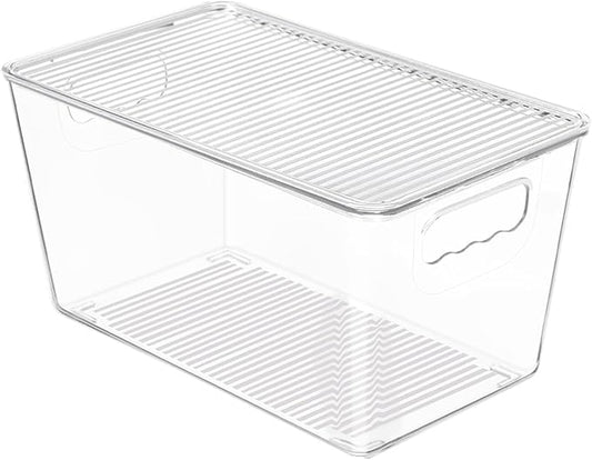 Vtopmart 1 Pack Clear Stackable Storage Bins with Lids, Medium Plastic Containers with Handle for Pantry Organizer and Storage,Perfect for Kitchen,Fridge,Cabinet, Closet,Bathroom Organization by Vtopmart