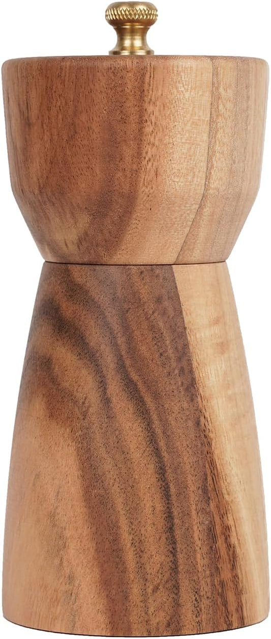 Pepper Grinder, Pepper Mill with Adjustable Stainless Steel, Acacia Wood, 14 cm/5 inch Height, Bottom Dia: 6 cm/2.36 inch (Tray is NOT Included)