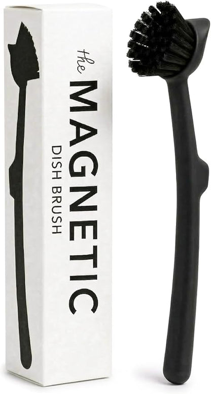 Earth & Mango Magnetic Dish Brush & Scraper, Snaps to Sink, Non-Scratch, Dishwasher Safe, Dish Scrubber – Onyx Black