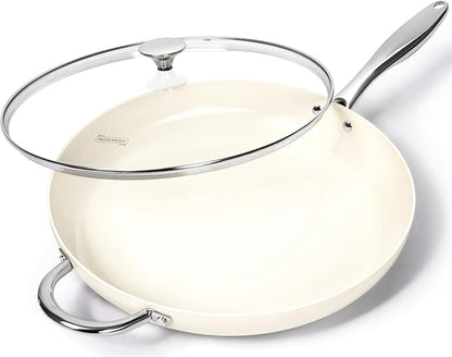 MICHELANGELO Large Frying Pan with Lid, 14 Inch Ceramic Skillet with Nonstick Coating, Healthy Non Stick Fry Pan, Induction Compatible, White by Michelangelo