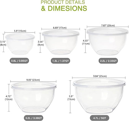Greentainer Plastic Mixing Bowls with Lids Set for Kitchen, 5 Set Nesting Bowls for Mixing, Baking, Prepping, Cooking and Serving Food, Mixing Bowls Dishwasher, Microwave Safe - Image 2