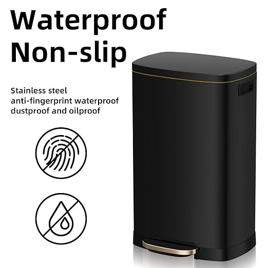 KdbK 13 Gallon Trash Can with Lid, 50L Fingerprint Proof Stainless Steel Kitchen Trash Can with Removable Inner Bucket and Lid Soft Close, Pedal Rubbish Bin for Home Office, Black - Image 5