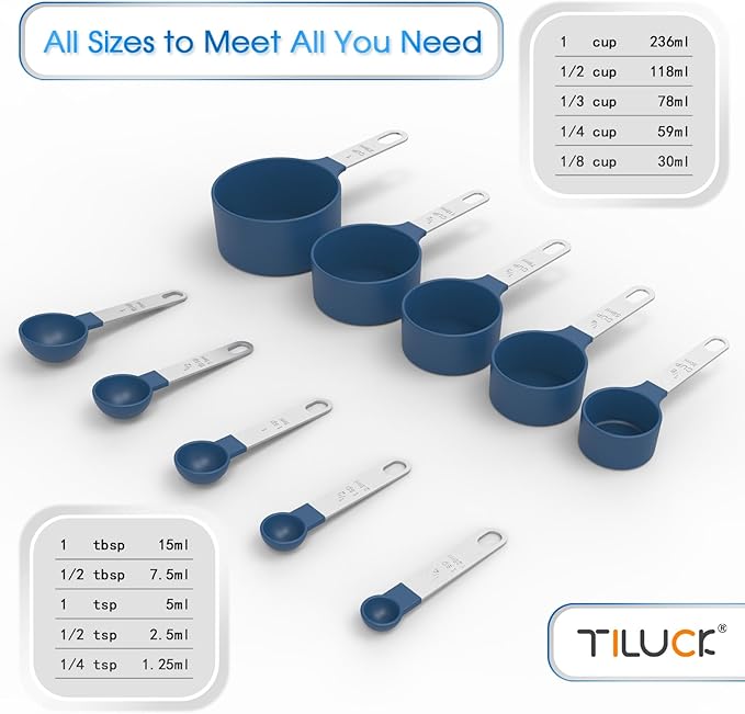 TILUCK Measuring Cups & Spoons Set, Stackable Cups and Spoons, Nesting Measure Cups with Stainless Steel Handle, Kitchen Gadgets for Cooking & Baking (Blue) - Image 3