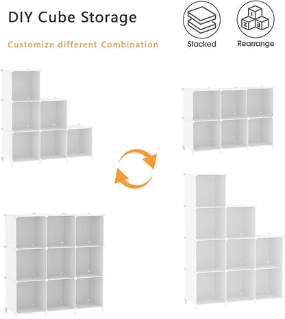 AWTATOS Cube Storage Organizer, Storage Cubes Shelves Bookshelf, 6 Cube Closet Organizers and Storage, DIY Stackable Plastic Clothes Organizer Shelving for Bedroom, Home, White