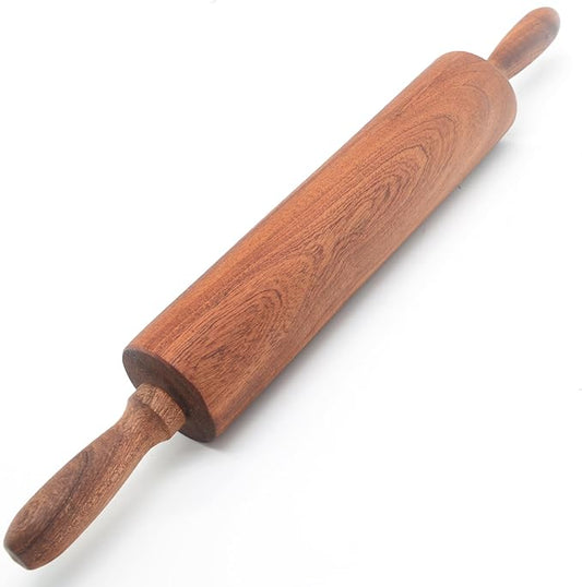 Classic Sapele Wooden Rolling Pin With Handles,Wood Baking Roller Large (17.3"L x 2.3"W) by TUSIWIT