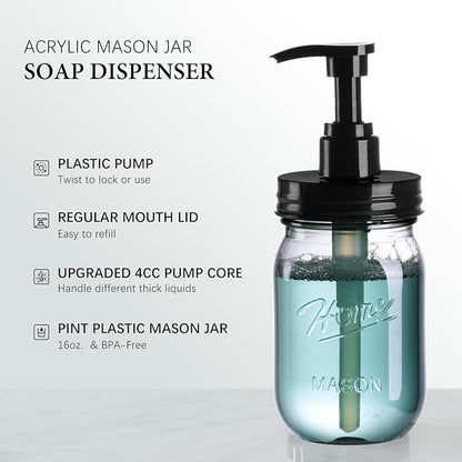 Amolliar Plastic Mason Jar Soap Dispenser with Pump Lid,16OZ Refillable Hand Soap Dispenser Set with Cute Lables, Farmhouse Decor for Kitchen Bathroom, Liquid Soap, Dish Soap (2 Pack, Black) - Image 3