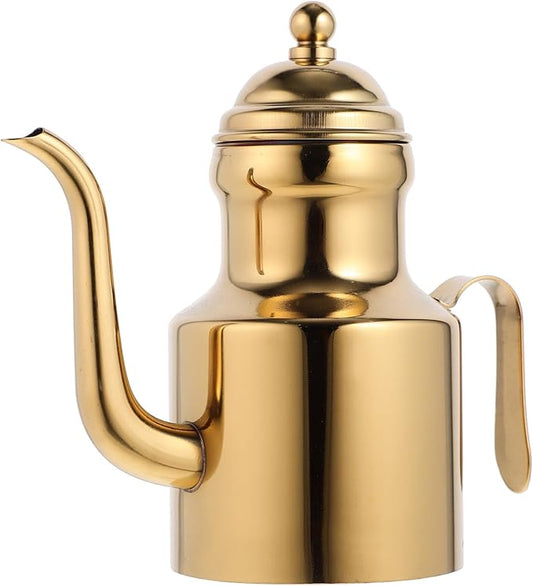 Garneck Gold Olive Oil Dispenser Bottle for Kitchen 11oz Stainless Steel Oil Storage Container With Long Spout Vinegar Grease Pot With Non- Slip Handle for Bbq Cooking Restaurant