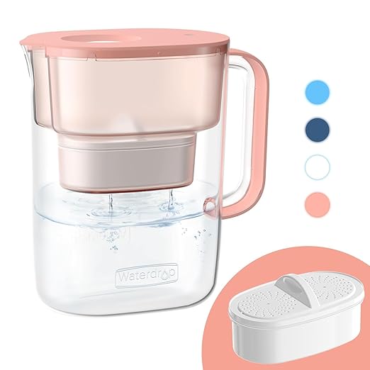 Waterdrop PT-07R Water Filter Pitcher, 10-Cup, NSF Certified, 200-Gallon Long-Life Filter, Improves Coffee & Tea Taste, Reduces PFOA/PFOS and Chlorine, 5X Longer Filter Life, Pink by Waterdrop