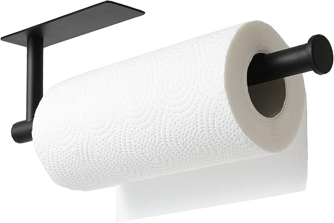 theaoo Paper Towel Holder - Under Cabinet Paper Towel Holder for Kitchen, Adhesive Paper Towel Roll Rack for Bathroom Towel, Wall Mounted Matte Black Paper Towel Rack, SUS304 Stainless Steel(1, Black) - Image 8