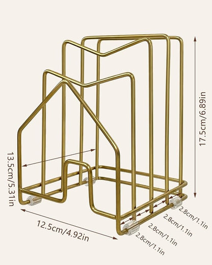 2 Pack Pot Lid Organizer Cutting Board Holder Inside Cabinet 304 Stainless Steel Pot and Pan Organizer Under Cabinet Cookie Sheet Bakeware Serving Tray Cooling Rack Stand Kitchen Countertop Matte Gold - Image 7