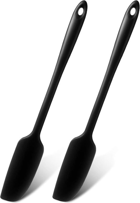 Patelai 2 Pieces Silicone Jar Spatula Long Handle Non-stick Rubber Scraper Heat Resistant Spatula Silicone Scraper for Jars, Smoothies, Blenders Cooking Baking Stirring Mixing Tools (Black)
