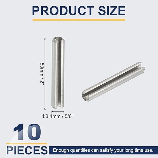 PATIKIL Slotted Spring Pin, 10 Pcs 5/16" x 2" (8.4mm x 50mm) 304 Stainless Steel Split Roll Pins Spring Dowel for Home Improvement Automotive Machine Repair, Silver
