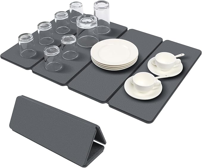 Large Stone Drying Mats for Kitchen Counter, Quick Dry Stone Dish Drying Mat 24"(L)×16"(W), Foldable Absorbent Diatomaceous Pad for Dish Rack, Plates, Cups, Pans