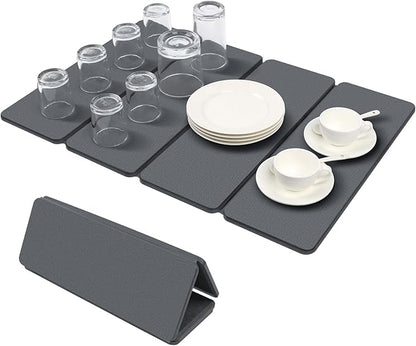 Large Stone Drying Mats for Kitchen Counter, Quick Dry Stone Dish Drying Mat 24"(L)×16"(W), Foldable Absorbent Diatomaceous Pad for Dish Rack, Plates, Cups, Pans
