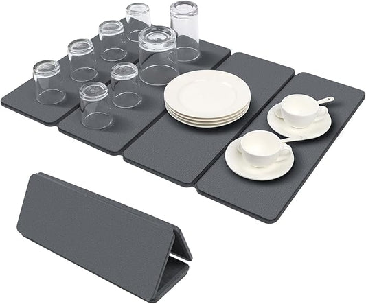 Large Stone Drying Mats for Kitchen Counter, Quick Dry Stone Dish Drying Mat 24"(L)×16"(W), Foldable Absorbent Diatomaceous Pad for Dish Rack, Plates, Cups, Pans