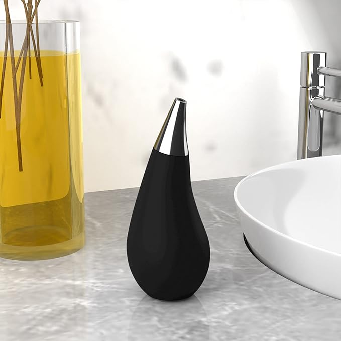 Kitchen Bathroom Counter top Squeezable Soap Dispensers Tear Drop Shape Bottle (Black, ~7oz) - Image 2