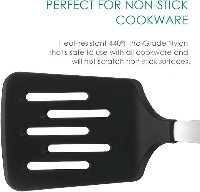 Stainless Steel Cooking Slotted Turner With Heat-resistant BPA-free nylon head Safe for Non-Stick Cookware POM Handles Heavy Duty Kitchen Spatulas For Serving - Image 3