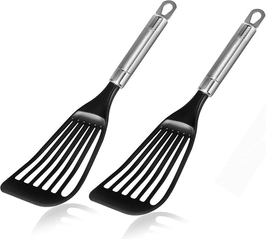 KSENDALO Fish Spatula for Nonstick Pans 2-Pack - Thin Turner for Eggs & Fish | LFGB Nylon, 10,000+ Reviews | Dishwasher Safe by KSENDALO