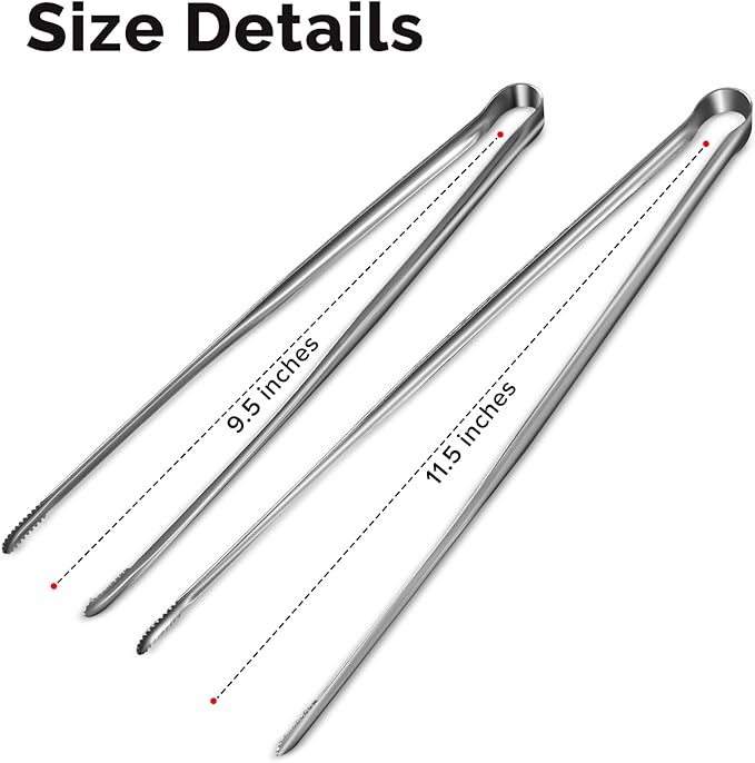 Precision Serrated Non-Slip Tips Cooking Tongs 2 Set (9.5" & 11.5"), One-Piece 18/8 Stainless Steel Metal Tongs, Easily Control Kitchen Tweezer, Multi-Purpose Korean Tong - Image 7