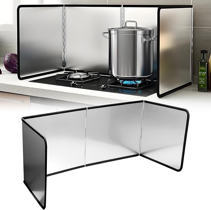 4 Sided Splatter Guard,Foldable Stainless Steel Oil Splatter Screens for Frying,Oil Splash Insulation Board,Nonstick Oil Splatter Guard Stove Insulation Board(L: 30" x W: 11.4" x H: 12") by Tylulikaty