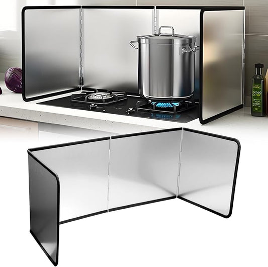 4 Sided Splatter Guard,Foldable Stainless Steel Oil Splatter Screens for Frying,Oil Splash Insulation Board,Nonstick Oil Splatter Guard Stove Insulation Board(L: 30" x W: 11.4" x H: 12") by Tylulikaty