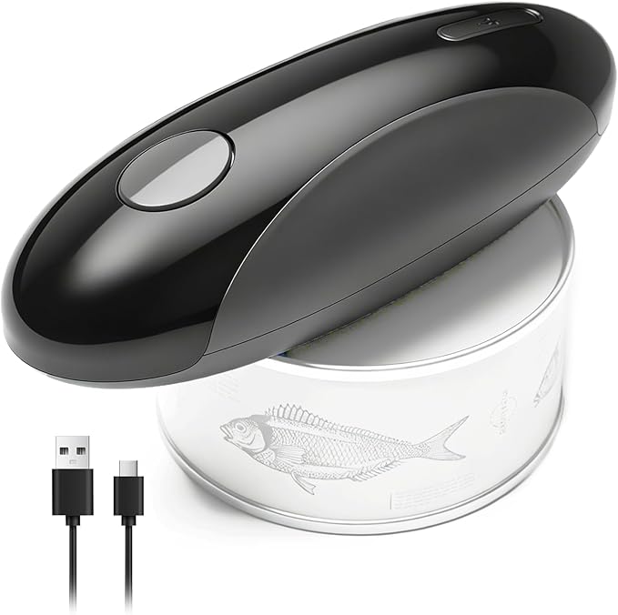 Rechargeable Electric Can Opener for Seniors with Arthritis, Handsfree Automatic Can Opener Electric with Smooth Edge, Magnet Lid Lifter, Fits Almost Can Sizes, Can Opener for Kitchen (Black & Grey) by Unknown