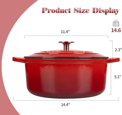 EDGING CASTING Enameled Cast Iron Dutch Oven Pot with Lid, 7 Quart, Round Dutch Ovens, Bread Oven Dual Handles, for Bread Baking, Oven Safe up to 500°F, Red - Image 3