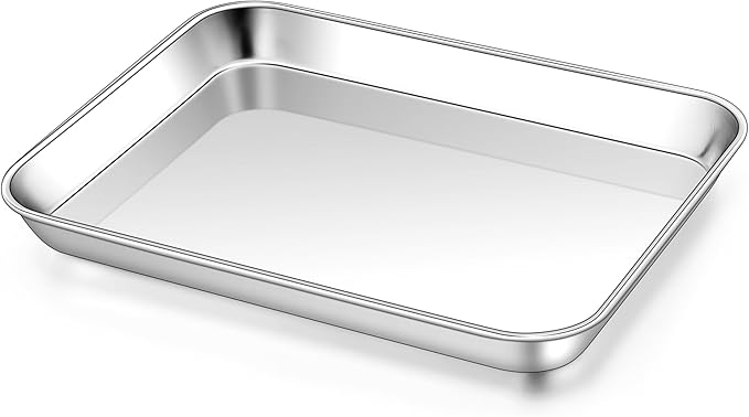 Homikit 1 Pack Baking Sheet, 9 x 7 Inches Stainless Steel Cookie Tray for Baking Cooking Toasting, Mini Metal Toaster Oven Baking Pan Non Stick, Rustproof & Mirror Finish, Dishwasher Safe by Homikit