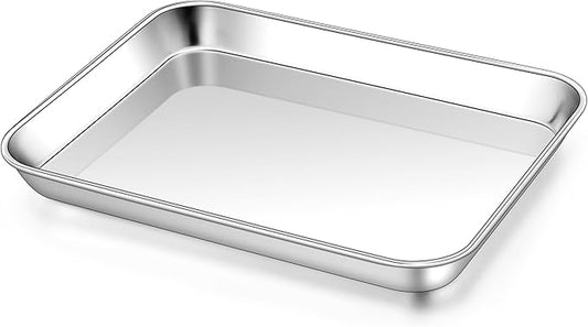 Homikit 1 Pack Baking Sheet, 9 x 7 Inches Stainless Steel Cookie Tray for Baking Cooking Toasting, Mini Metal Toaster Oven Baking Pan Non Stick, Rustproof & Mirror Finish, Dishwasher Safe by Homikit
