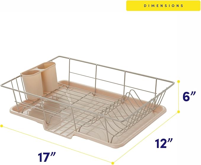 Sweet Home Collection Space-Saving 3-Piece Dish Drainer Rack Set: Efficient Kitchen Organizer for Quick Drying and Storage - Includes Cutlery Holder and Drainboard - Maximize Countertop Space, Beige - Image 4