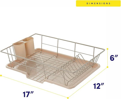 Sweet Home Collection Space-Saving 3-Piece Dish Drainer Rack Set: Efficient Kitchen Organizer for Quick Drying and Storage - Includes Cutlery Holder and Drainboard - Maximize Countertop Space, Beige - Image 4