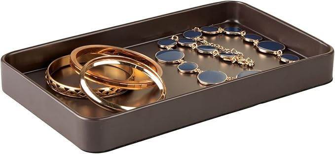 mDesign Modern Decorative Metal Guest Hand Towel Tray Holder Organizer for Disposable Paper Napkins, Jewelry, Makeup - Bathroom Vanity Sink Counter Organization - Unity Collection - Matte Brown