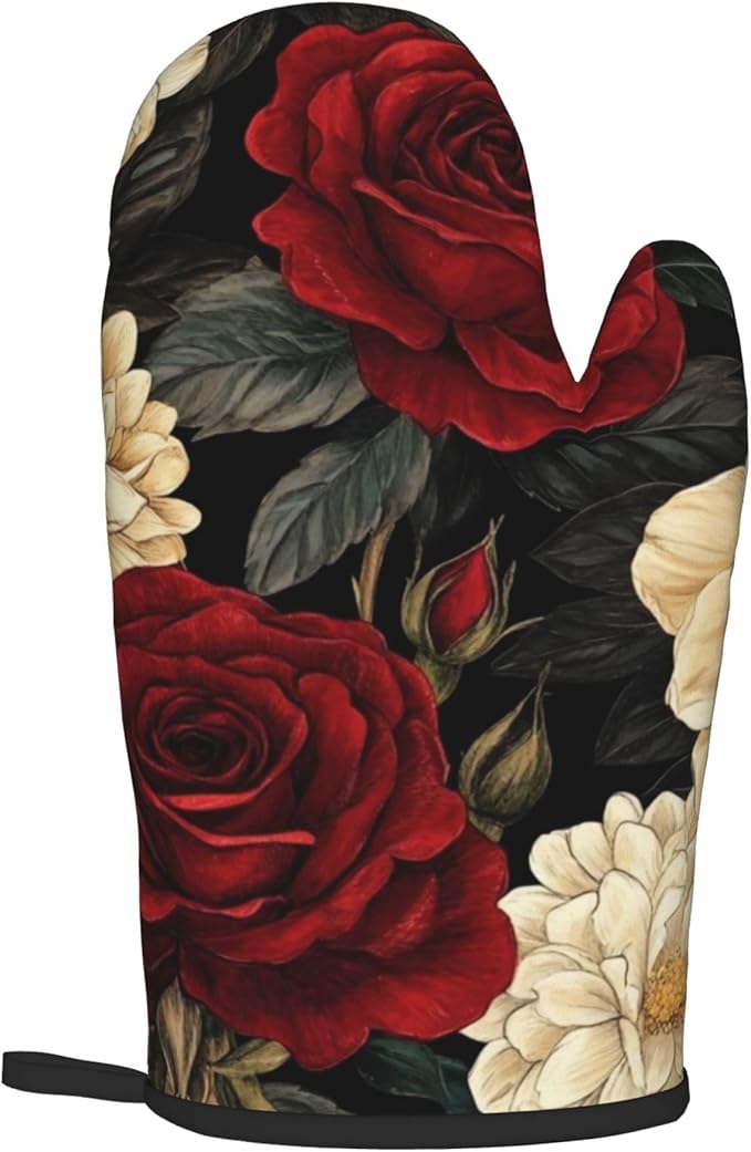 Boho Oven Mitts and Pot Holders Sets Vintage Peony Flowers Kitchen Mitts Potholders 2PCS Floral Oven Gloves Hot Pads for Kitchen Baking Cooking - Image 8