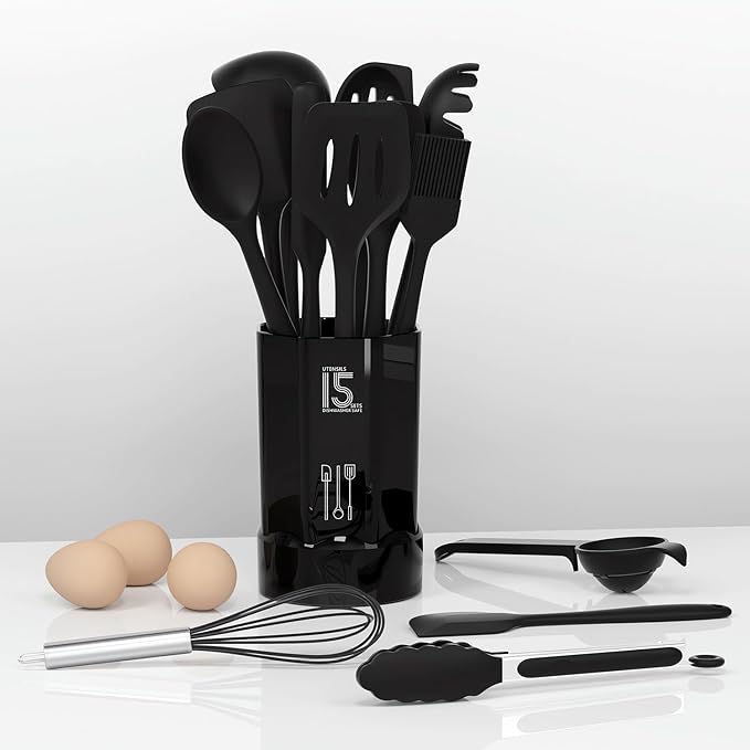 AOTHOD Silicone Cooking Utensils Set - 446°F Heat Resistant Kitchen Utensils,Turner Tongs,Spatula,Spoon,Brush,Whisk,Kitchen Utensil Gadgets Tools Set for Nonstick Cookware,Dishwasher Safe (BPA Free) - Image 6