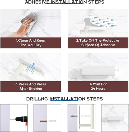 ASTOFLI Paper Towel Holder Under Cabinet No Drilling, Self Adhesive Paper Towel Holder Wall Mount for Kitchen Rack, Under Counter Napin Holder No Drill, RV, 304 Stainless Steel, White - Image 4