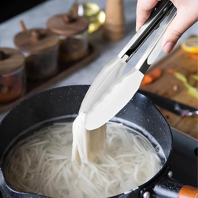HINMAY Mini Tongs with Silicone Tips 7-Inch Serving Tongs, Set of 3 (White) - Image 5