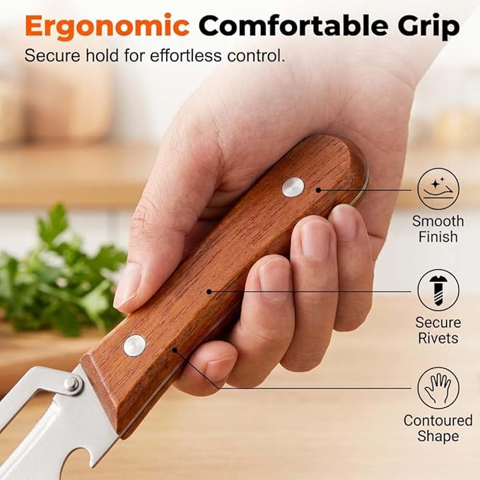 Multi-Functional Vegetable Peeler for Kitchen, Stainless Steel Blade with Wooden Handle and Bottle Opener, Scallion Shredder, Kitchen Tool for Fruit Veggie (1 PCS) - Image 5
