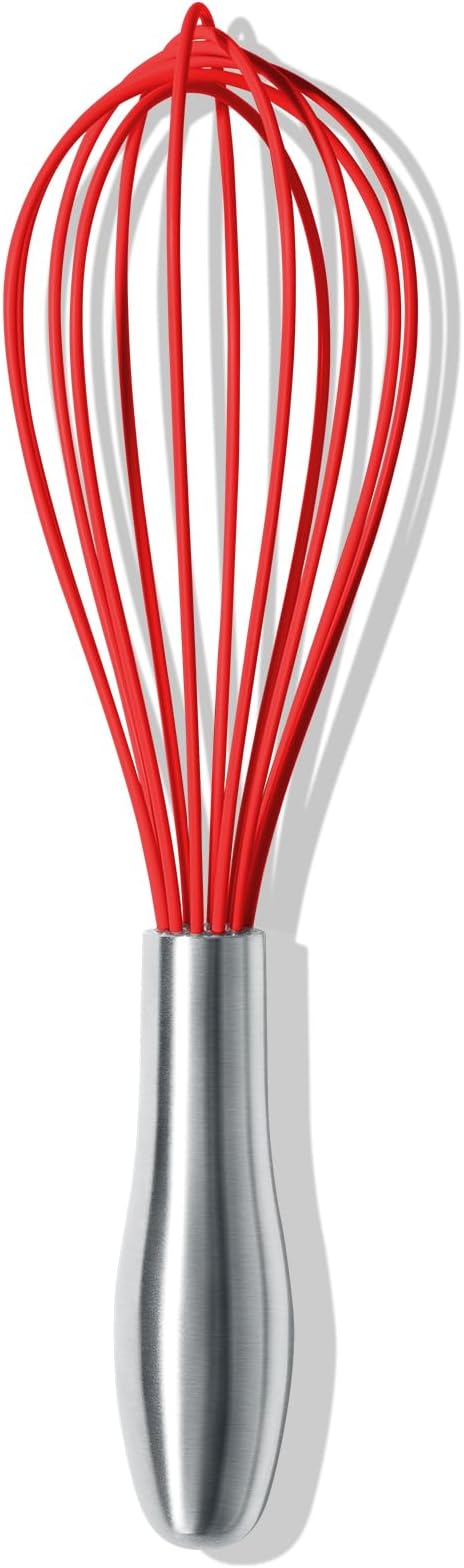 OYV 10-Inch Red Silicone Whisk, Heat Resistant 480°F Kitchen Whisk with Stainless Steel Ergonomic Handle, Non-Scratch for Nonstick Cookware, Dishwasher Safe, Perfect for Blending, Cooking & Beating by OYV