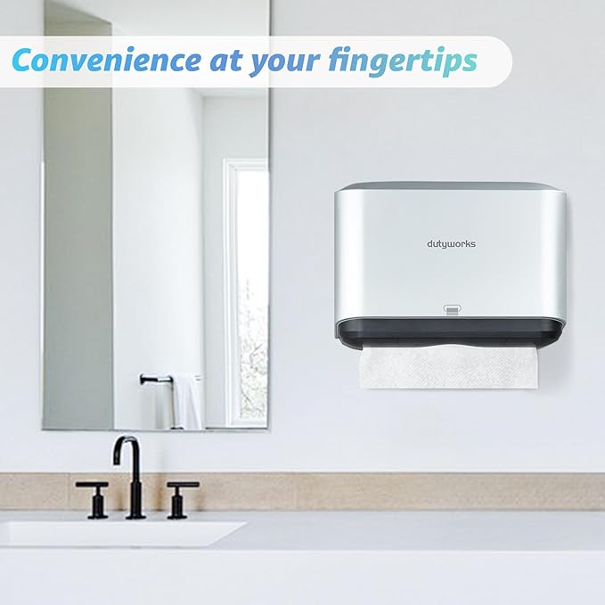 Paper Towel Dispenser Wall Mount, Multifold Paper Towel Holder Adhesive Hand Towel Dispenser for Bathroom Kitchen Commercial, Silver